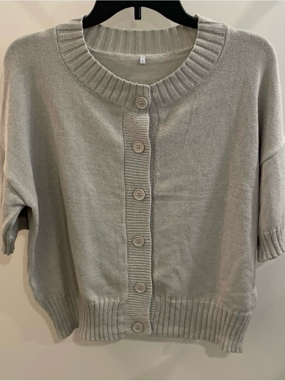Women’s Beige Knit Button Up 3/4 Sleeve Cardigan Sweater Size L